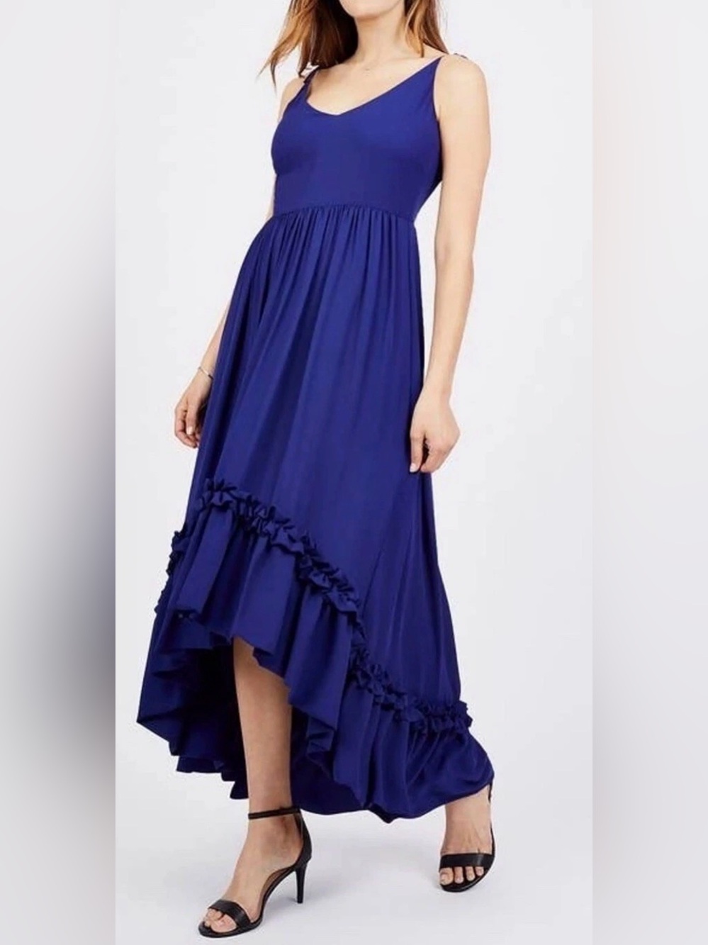 Belle Badgley Mischka • High Low Ruffle Hem Midi Dress
